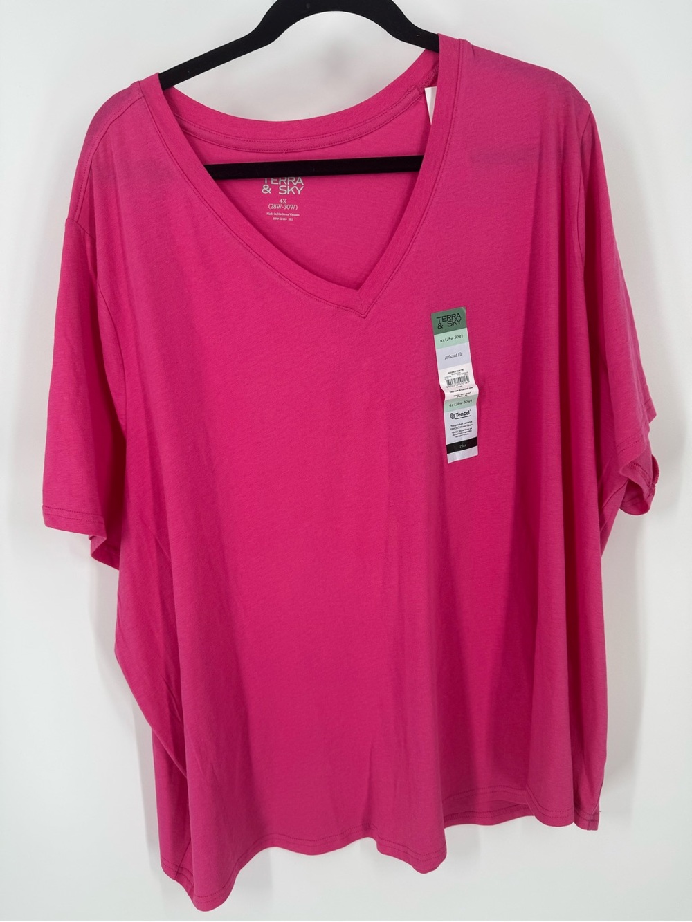 Terra & Sky Oversized V-Neck Tee in Hot Pink